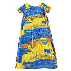 Jams World Low Tide Beach Sailboat Boat Print Dress Maxi Short Sleeve Sz Medium